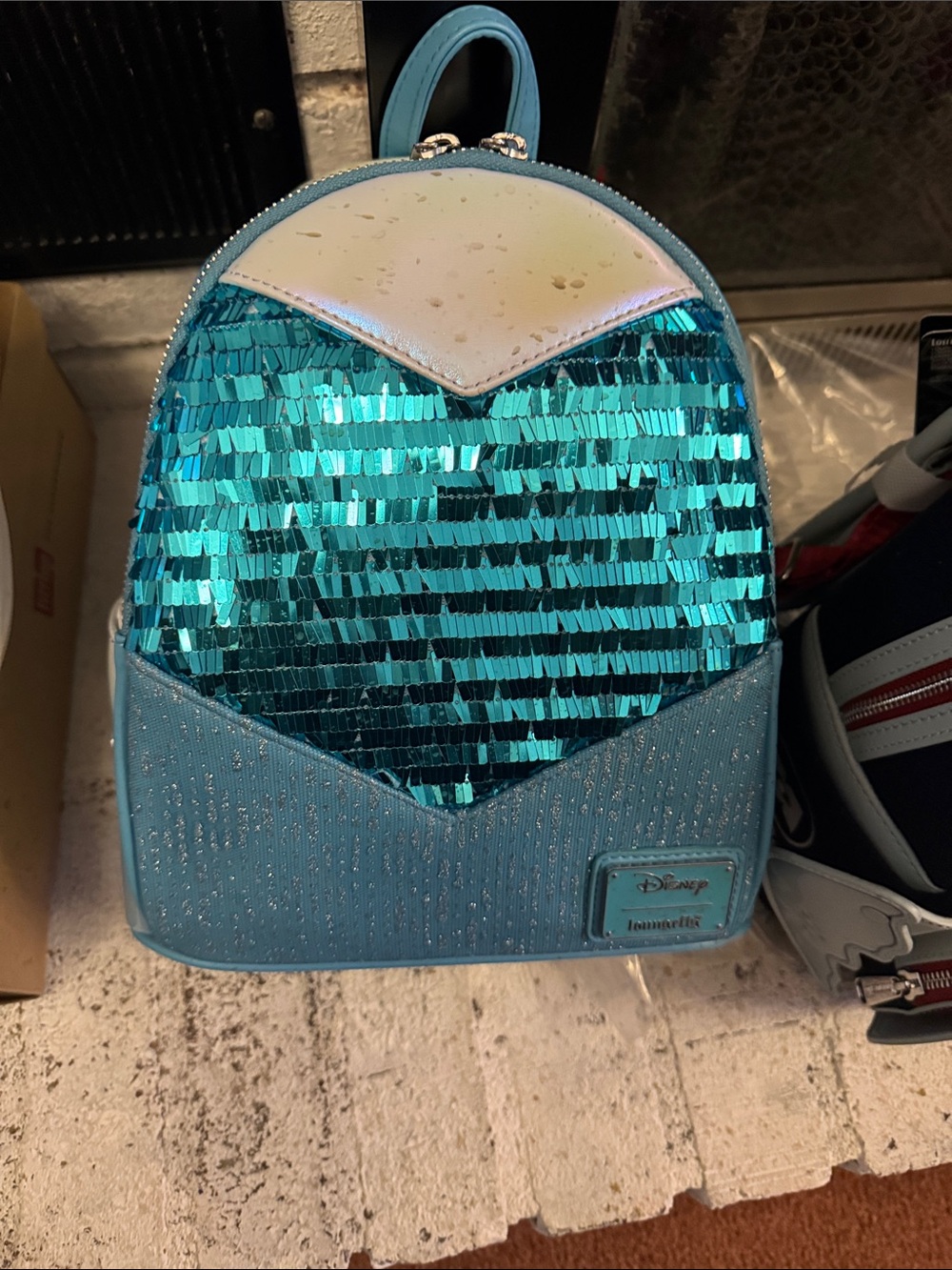 Disney Iridescent Teal Sequin Mini Backpack